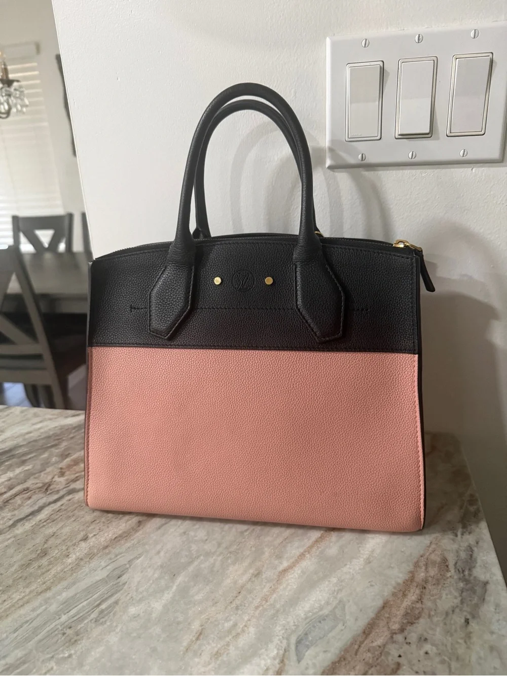 Louis Vuitton Black and Blush Two-Tone Satchel with Gold Hardware